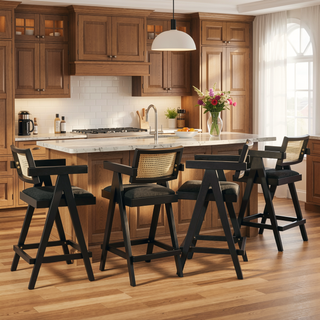 Sunvega Milan Modern Resin Webbing Back Bar Stool with Arms Set of 3 Ebony Black Boucle