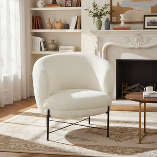 Sunvega Contemporary Glam Accent Chair with Sherpa Upholstery and Black Metal Frame