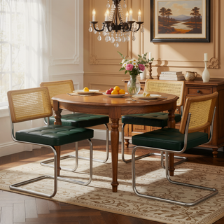 Sunvega Modern Mid Century Rattan Dining Chairs Set of 2 with Faux Leather Seat