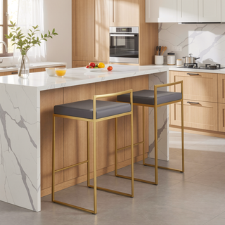 Sunvega Glam Contemporary Gold Metal Frame with Grey Faux Leather Counter Stools Set of 3