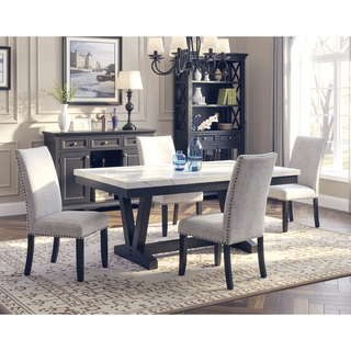 Sunvega Modern Light Gray Finish 2pc Side Chair with Fabric Upholstery and Nailhead Trim