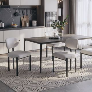 Sunvega Mid-Century Modern Upholstered Boucle Dining Chairs with Black Metal Legs