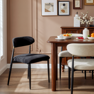 Sunvega Black Chenille Side Chair with Golden Armrests and Padded Seat Set of 2