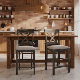 Sunvega Counter Height Dining Table with Storage Shelf in Weathered Gray Finish