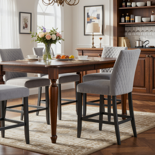 Sunvega Jasmine Grey Upholstered Bar Bench with Contemporary Tapered Legs