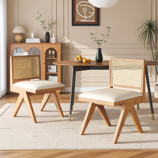 Sunvega Natural Rattan Dining Chairs with Perforated Design Set of 2 for Living Room
