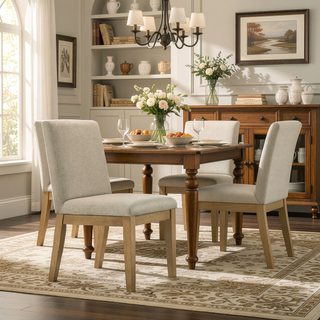 Sunvega Contemporary Solid Wood Dining Chairs with Plush Beige Upholstery, Set of 2