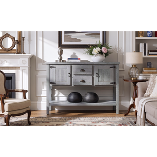 Sunvega Retro Style Solid Pine Wood Sideboard Console Table with 2 Drawers and Cabinets