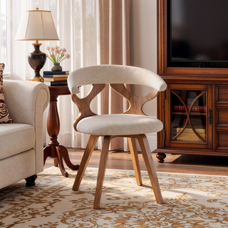 Sunvega Mid-Century Modern Dining Chair with Swivel Seat and Cream Fabric