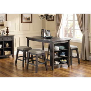 Sunvega Antique White and Rosy Brown Wooden Counter Height Table with Built-in Shelves