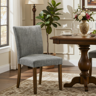 Sunvega Contemporary Upholstered Dining Side Chairs with Curved Back and Brown Wood Legs Set of 2