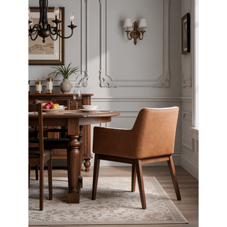 Sunvega Modern Brown and White Boucle Upholstery Dining Chairs Set of 2
