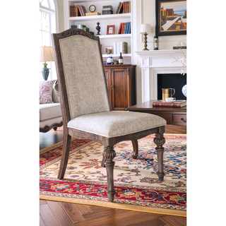 Sunvega Rustic Style 2pc Side Chair with Upholstered Seat and Intricate Wood Inlay Detail