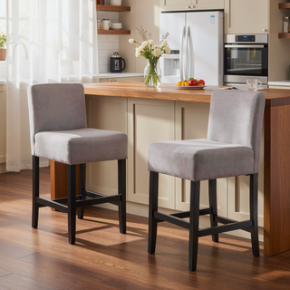 Sunvega Light Grey Counter Stool Set of 2 with Simple Elegant Lines