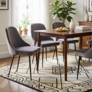 Sunvega Marcel Contemporary Dining Chair with Black Frame and Silver Velvet Fabric Set of 2