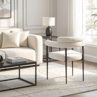 Sunvega Mid-Century Modern Dining Chairs with Boucle Backrest and Brushed Bronze Legs