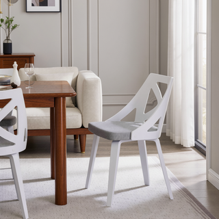 Sunvega White Textured Wood and Light Grey Fabric Charlotte Farmhouse Chair Set of 2