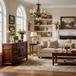 Sunvega MDF and Pine Veneer Sideboard Cabinet with Adjustable Shelves for Living Rooms