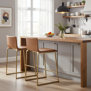 Sunvega Gold Metal and Camel Faux Leather Contemporary Counter Stool Set of 2