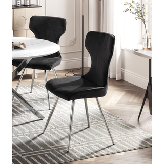 Sunvega Ultra Modern Dining Set of 2 Side Chairs with Black Velvet Upholstery