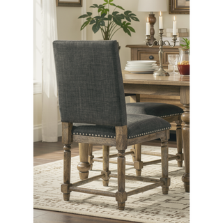 Sunvega Set of 2 Reclaimed Gray Fabric Dining Chairs with Bronze Nailhead Trim