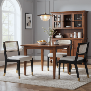 Sunvega Modern Farmhouse PU Dining Chairs with Thick Padded Seat and Solid Wood Legs