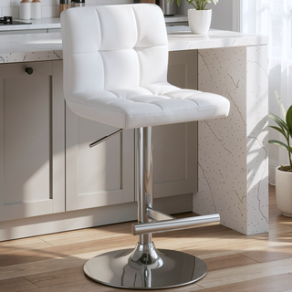 Sunvega Adjustable White Upholstered Armless Bar Stool with Plush Cushioning