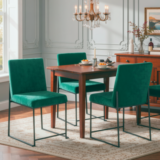Sunvega Fuji High Back Contemporary Dining Chair in Black Steel and Green Velvet - Set of 2