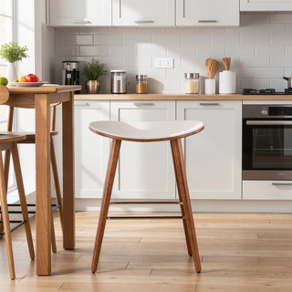 Sunvega Mid-Century Modern Counter Stool with Faux Leather Seat and Wood Legs
