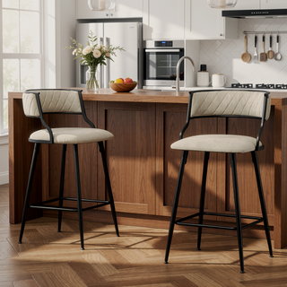 Sunvega PU Counter Height Bar Stool with Black Base and Footrest in Grey