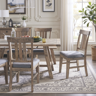 Sunvega Country-Inspired Solid Wood Dining Table with Metal Stretchers Seats 6