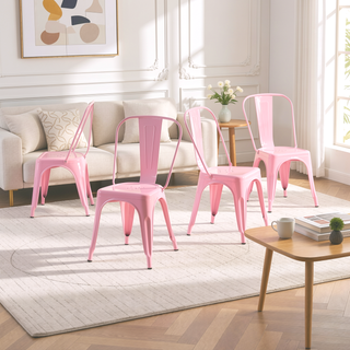 Sunvega High Gloss Pink Metal Dining Chairs Set of 4 with 18 Inch Seat Height