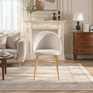 Sunvega Mid Century Modern Dining Chair Set Of 2 With Gold Plated Legs And Boucle Upholstery