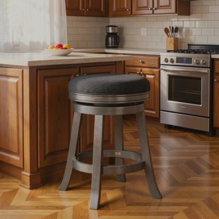 Sunvega 24 Inch Counter Stool with Beige Fabric Seat and Cherry Finish