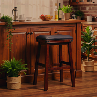 Sunvega 30 Inch Bar Stool with Black Leather Seat and Espresso Finish