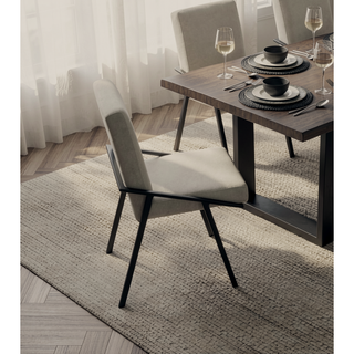 Sunvega Black Powder Coated Metal Base Cream Textured Fabric Upholstered Side Chairs Set of 2