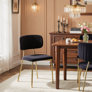 Sunvega Gold Metal Frame and Black Velvet Upholstered Bouton Chair Set of 2