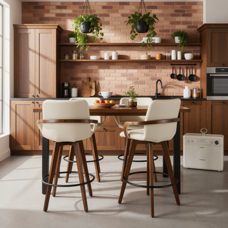 Sunvega Mid-Century Modern Counter Stool with Walnut Finish and Faux Leather