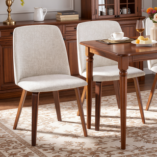Sunvega Mid-Century Modern Upholstered Dining Chairs with Walnut Wood Legs Set of 2