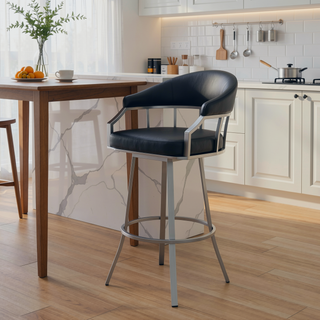 Sunvega Swivel Modern Slate Gray Faux Leather Barstool with Brushed Stainless Steel Base