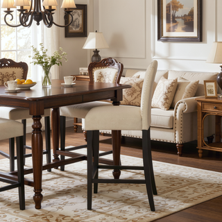 Sunvega Traditional Solid Wood Bar Stools Set of 2 with Linen Upholstery