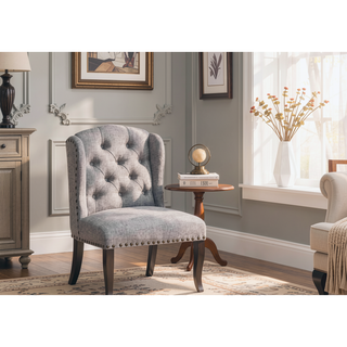 Sunvega Antique Black Finish Wingback Dining Chair with Distressed Details and Nailhead Trim