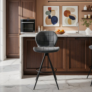 Sunvega Swivel Counter Height Bar Stool with Charcoal Fabric and Black Finish