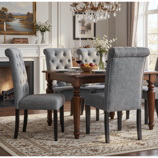 Sunvega Solid Wood Tufted Asons Dining Chairs Set of 2 with Velvety Soft Upholstery