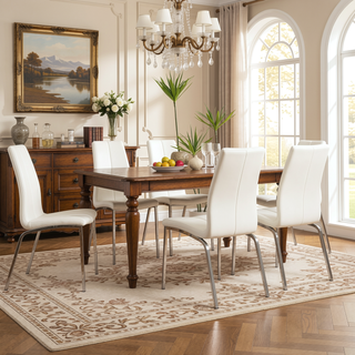 Sunvega Modern PU Upholstered Dining Chair with Electroplated Metal Legs Set of 4