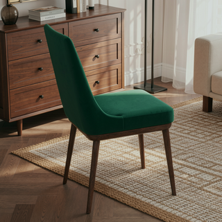 Sunvega Mid-Century Modern Velvet Upholstered Dining Chair Set of 2 with Solid Wood Structure