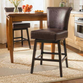 Sunvega 30.25'' High Swivel Bar Stool with Ergonomic Backrest and Leather Seat
