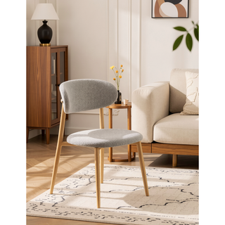 Sunvega Modern Light Gray Boucle Dining Chairs with Padded Seat and Curved Backrest