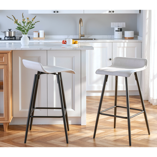 Sunvega Contemporary Black Steel and White Faux Leather Fixed Height Counter Stool Set