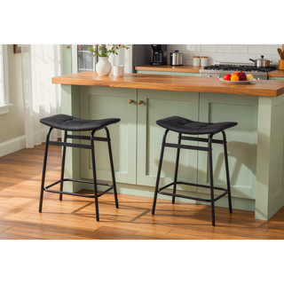 Sunvega Modern Kitchen Barstool Set Of 2 With Black Leather Look And Metal